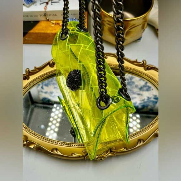 🆕 KURT GEIGER LONDON 🧿 NWOT Mini Kensington PVC Crossbody Bag, Neon Yellow - Picture 8 of 16